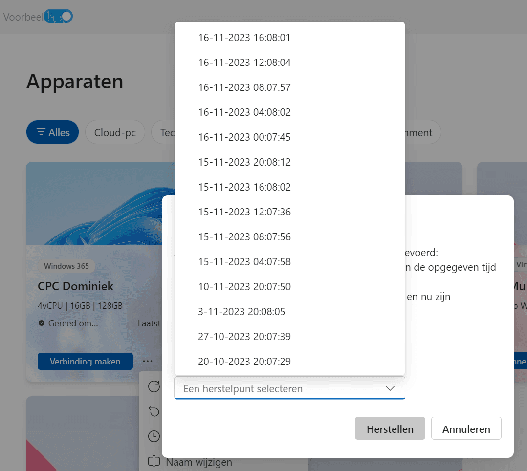 Point in time restore