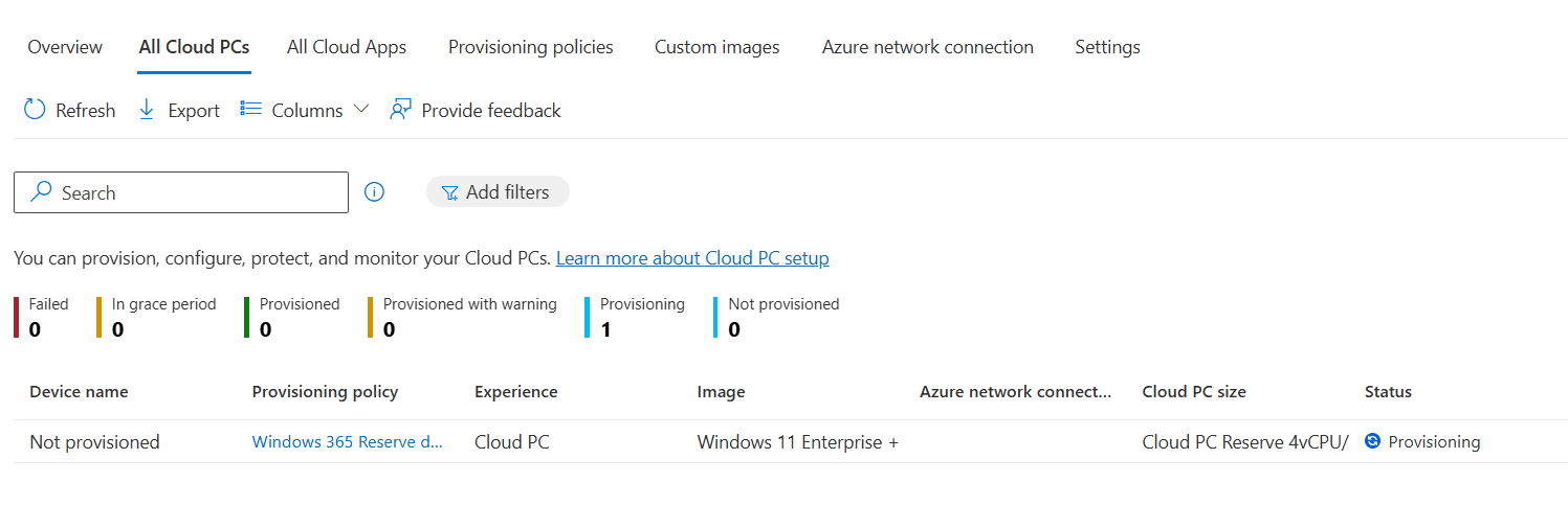 Provisioning the Cloud PC