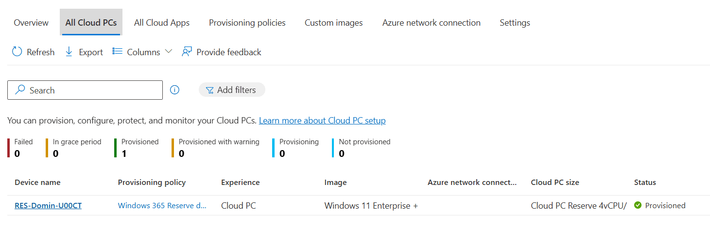 The provisioning process has completed